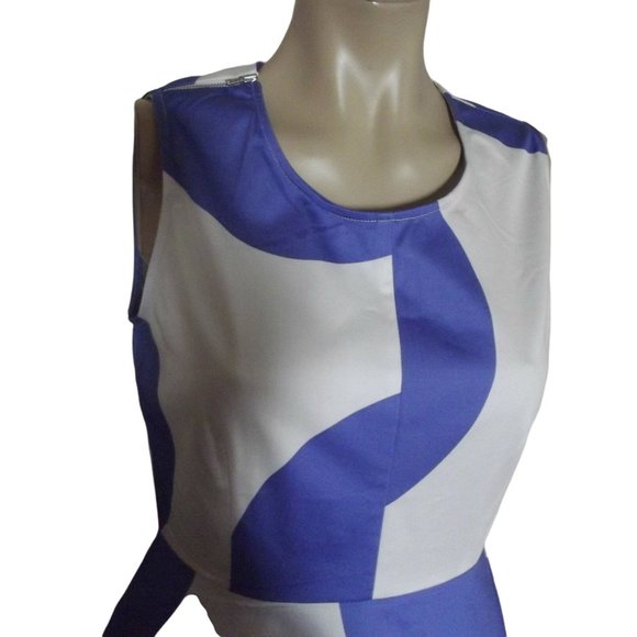 PJK Jr. Size Small White Purple-Blue Geo Dot Print Sleeveless Sheath Dress - Picture 4 of 12